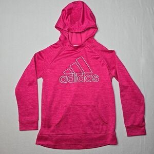 Adidas‎ Bright Pink Hoodie Youth Girls Size XL (16) Metallic Silver Logo School